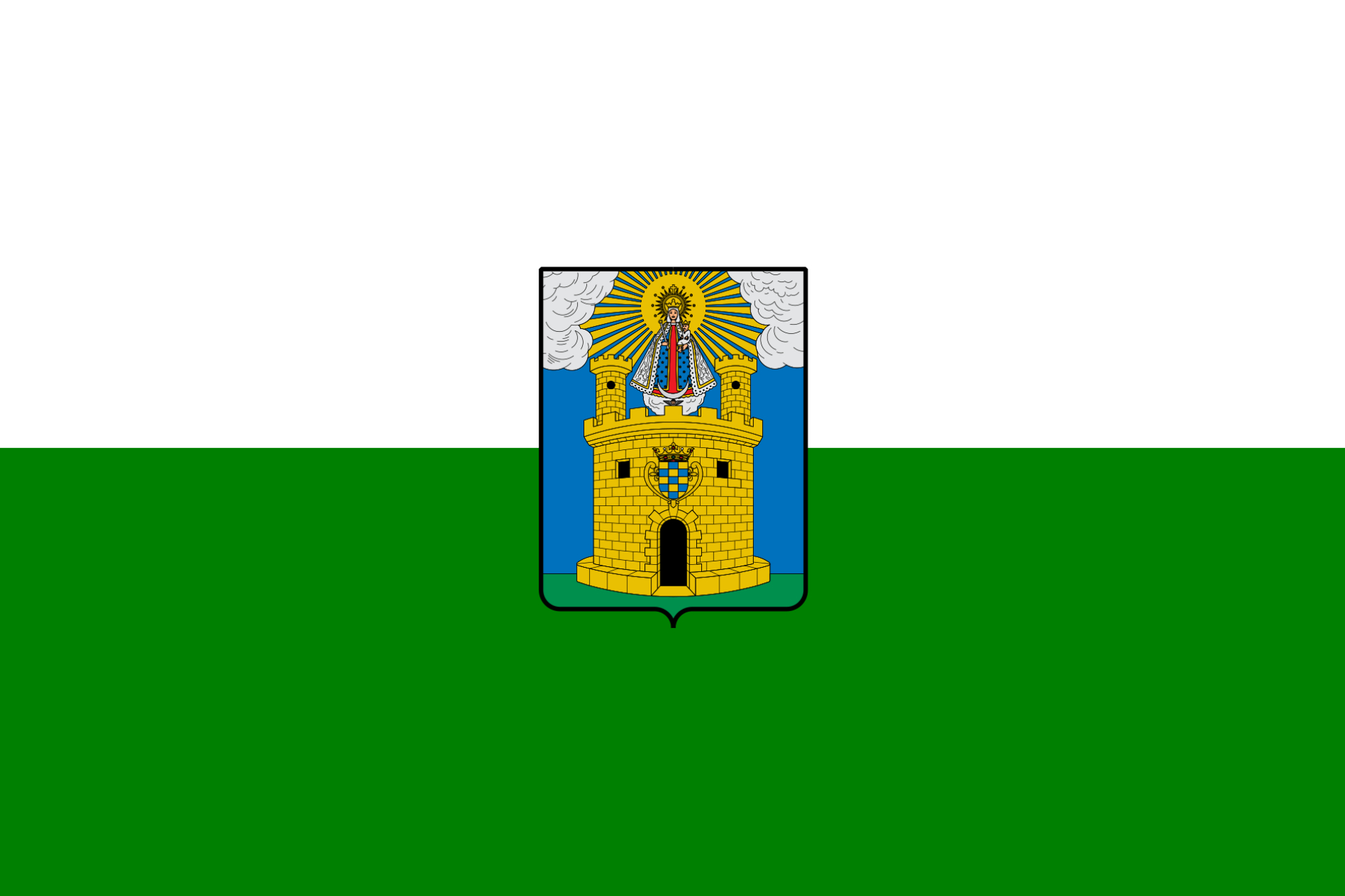 White and green flag with yellow tower emblem